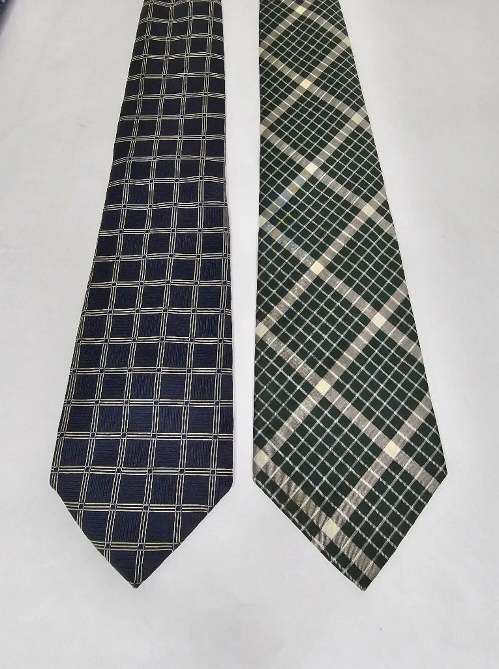 Bundle Of 2 100% Silk Ties Green Classic Plaid & Navy Windowpane Check
